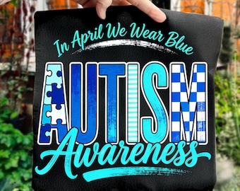 In April We Wear Blue PNG Autism Coquette Bow Sublimation Design, Accept Love Understand Neurodiversity Special Ed Teacher Digital File