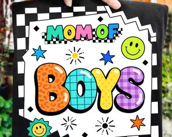 Mom Of Boys PNG, Mama of Both PNG, Funny Motherhood Sarcasm Shirt Design, Trendy Checkered Mama & Son Sublimation, Mother's Day Gift