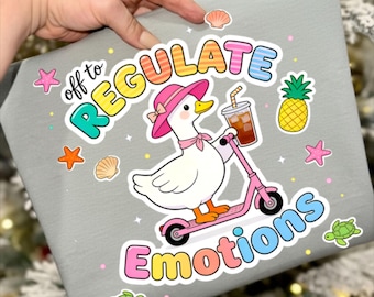 Off to Regulate Emotions Png, Silly Goose Png, Cute Summer Goose Beach Duck, Funny Mental Health Shirt Design, Retro Tropical Sublimation