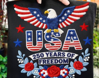 USA 250 Years Freedom PNG Rhinestone Patriotic Floral Eagle Stars Flag Sublimation Design Digital Download Shirt Transfer Decor Art