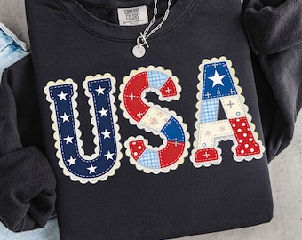 Vintage Faux Patchwork USA PNG Coquette Lace Patriotic Design Retro Americana 4th July Shirt Varsity Sublimation Digital File