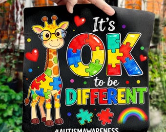 Autism Awareness PNG It's Okay to Be Different Giraffe Sublimation Design for Kids Boys & Mama Shirt | Neurodiversity Digital Download