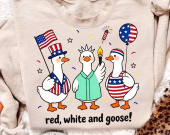 Patriotic Red White Goose PNG 4th July T-Shirt American Independence Day Digital Design USA Freedom Wildlife Art Download