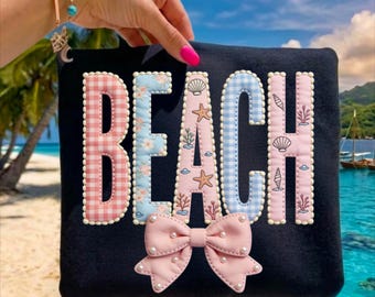 Coquette Pearl Bow Beach PNG, Preppy Coastal Summer Sublimation Design, Seashell Pearl Beach T-Shirt PNG, Digital Download - beach png