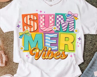 Preppy Summer Vibes PNG, Retro Beach Checkered Design, Neon Summer Sublimation, Digital Download File for T-Shirt & Tumbler - preppy summer
