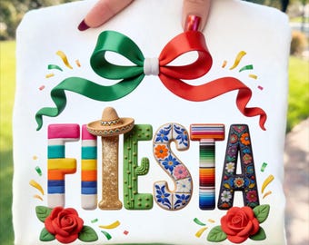 Fiesta Png Coquette Bow Brushstroke Cinco De Mayo Sublimation Serape Rose Digital Download T-Shirt Mug Design Mexican Celebration
