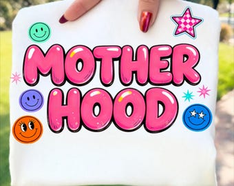 Preppy Motherhood PNG Smiley Face Mama Shirt Design Neon Distressed Mom Life Sublimation Floral Mothers Day Gift DTF Download