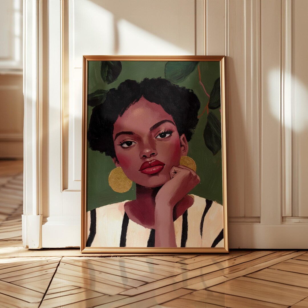 Afrocentric Wall Art Elegant Afro Portrait With Gold Earrings Digital ...