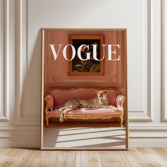 Vintage Vogue Poster, Leopard Wall Art, Fashion Magazine Print, Animal Wall Decor, Chic Home Decor