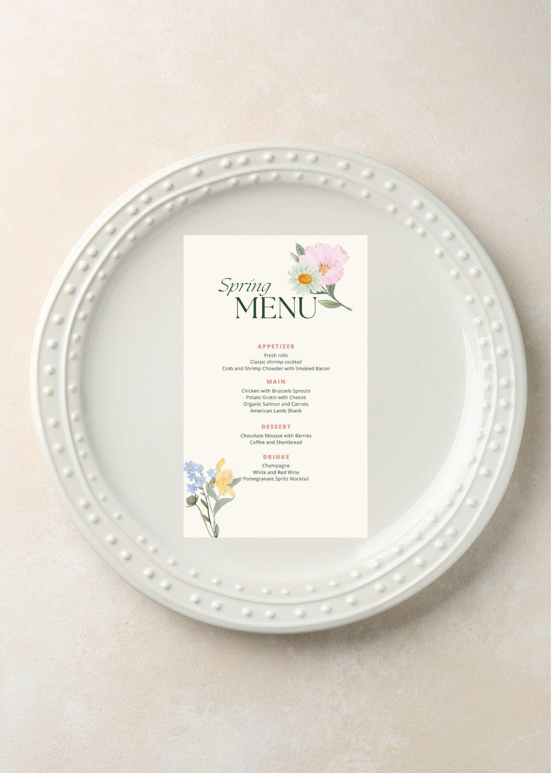 Watercolor Wildflower Wedding Menu, Spring Garden Party, Editable Canva ...