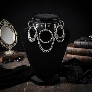 Chain O-Ring Choker | Black Leather Collar Necklace | Goth Punk Style Jewelry
