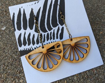 Orange Slice earrings in natural unfinished birch