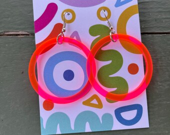 Hot Orange Pink Loop acrylic earring, medium