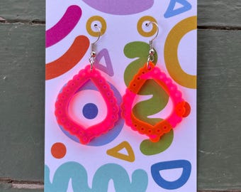 Hot Pink Orange Mirror earrings, medium