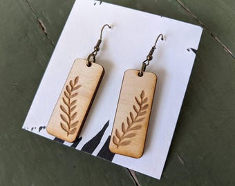 Wandering Vine lightweight dangle earring in natural Baltic Birch