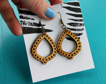 Golden Mirror earrings, small, lightweight wood