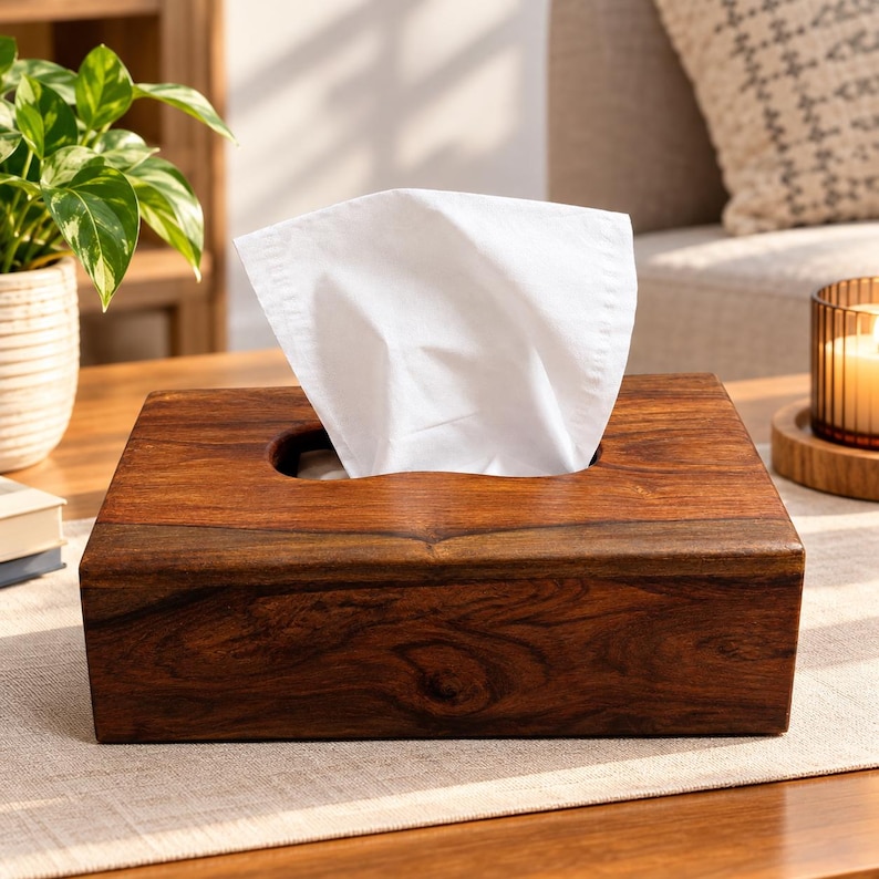 Solid Wood Tissue Box Cover: Rectangular Facial Dispenser, Anniversary ...