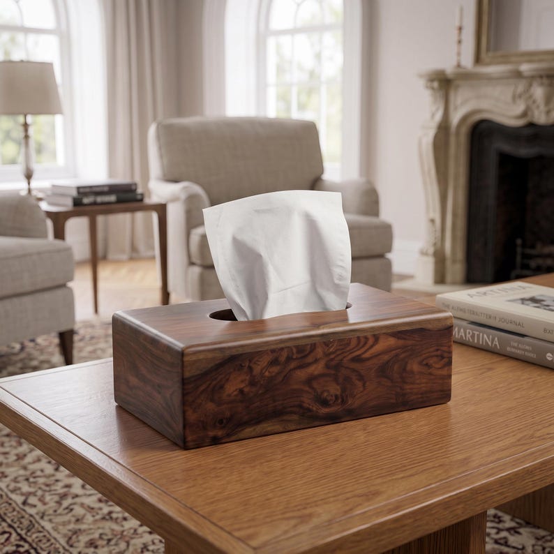 Solid Wood Tissue Box Cover: Rectangular Facial Dispenser, Anniversary ...