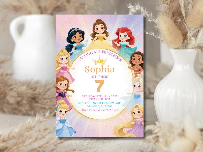 Watercolor Princess Birthday Invitation Template | Editable Girl Party ...