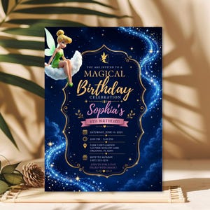 Tinker Bell Bounce House Birthday Invitation, Fairy Party Invite, Magical Kids Birthday Evite, Editable Canva Template