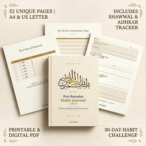 Post-Ramadan Habit Journal 2026 | 30-Day Daily Muslim Prayer & Quran Tracker | Islamic Consistency Planner PDF