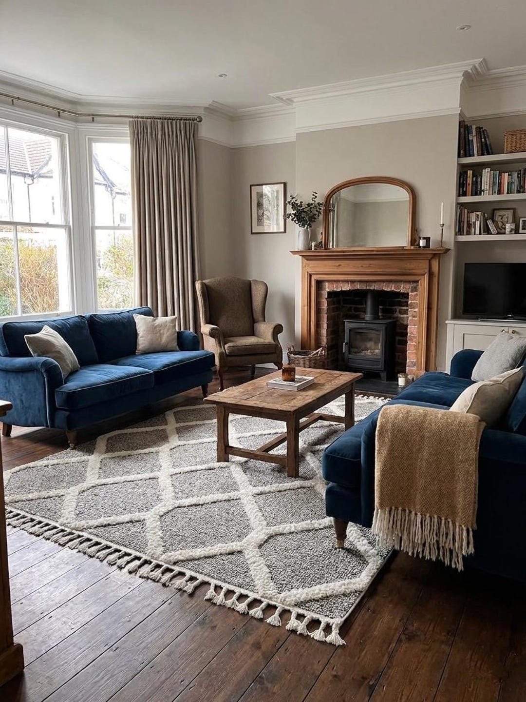 Textured Tufted Wool Rug - Modern Boho Geometric Area Rug for Living ...
