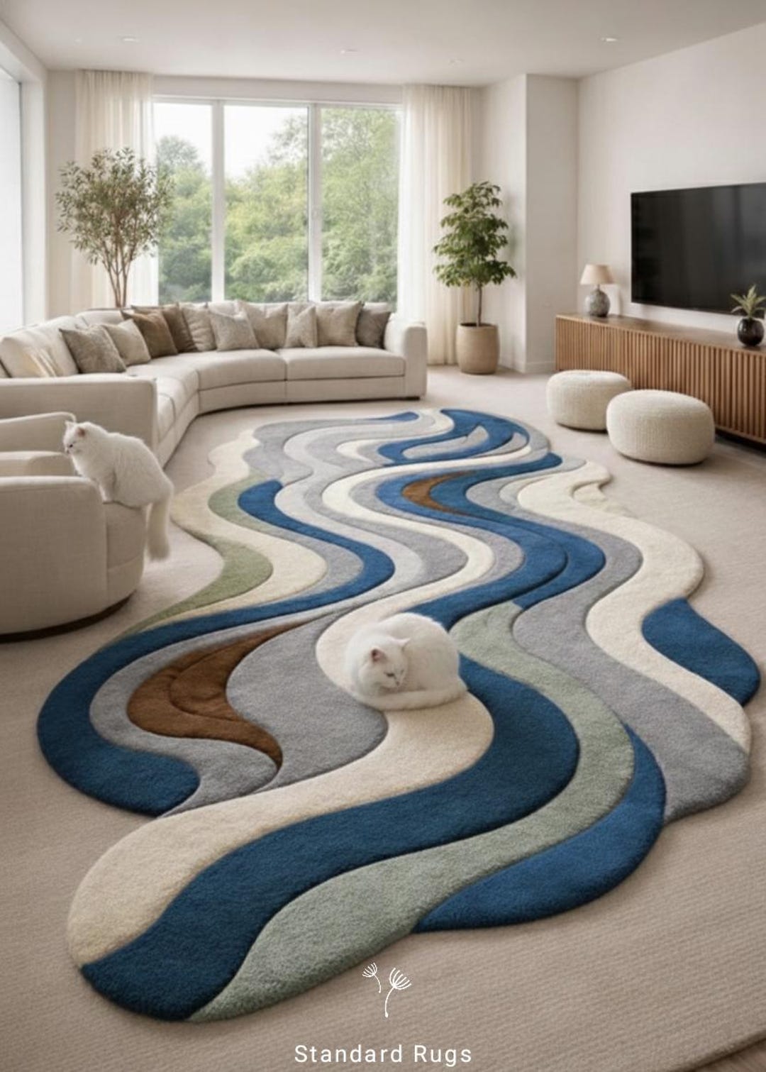 Undulating Small Rugs Irregular Shaped Melting Rug, Hand Tufted Blue Abstract Swirl Modern ...