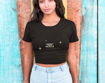 Protect Your Peace Crop Top Tee | Minimalist Feminine Graphic Shirt | Soft Life Aesthetic Baby Tee | Trendy Neutral Women's Top