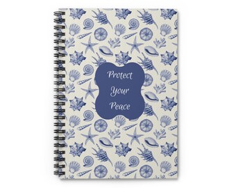 Protect Your Peace Notebook | Coastal Seashell Spiral Journal, Beach Vibes Planner