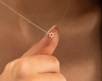 14K Gold Star of David Necklace by Veloura Jewelers, Dainty Bat Mitzvah Pendant Chain, everyday gold chain necklace