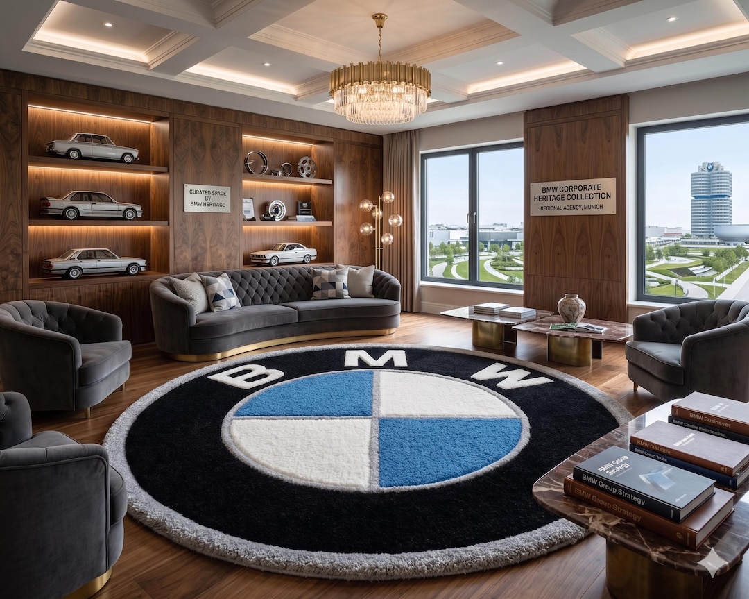 Luxury Automotive Inspired Round Rug, Hand Tufted Wool Area Rug, Black ...