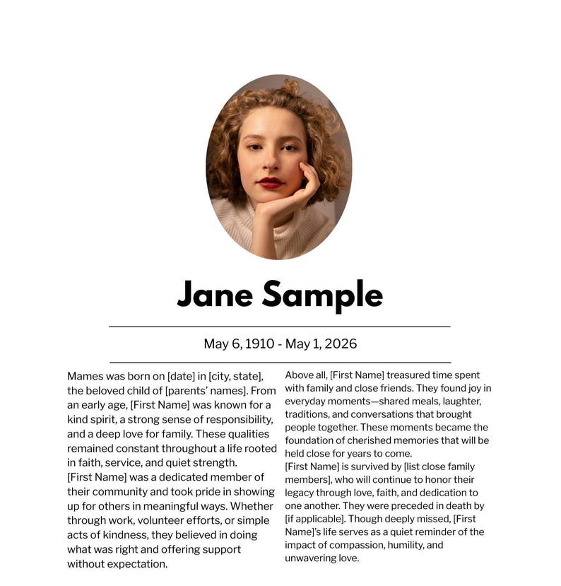 Elegant Funeral Program Template | Canva Memorial Obituary (instant ...