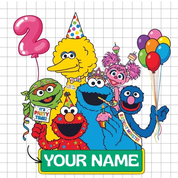 Custom Sesame Street Birthday PNG, Personalized Cake Topper, Elmo Abby Cookie Monster Big Bird