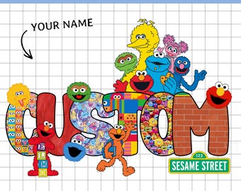 Custom Sesame Street Name PNG, Elmo Abby Big Bird Cookie Monster, Personalized Kids Name