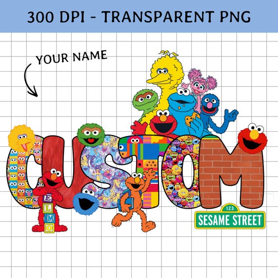 Custom Sesame Street Name PNG, Elmo Abby Big Bird Cookie Monster, Personalized Kids Name