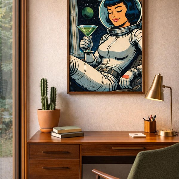 Spacey Cakes Glenda Poster | Retro Sci-Fi Wall Art | Cinematic Space Lounge Decor | Vintage Space Opera Art Print | Gift for Sci Fi Lover