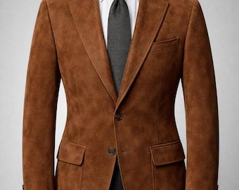 Blazer de ante color tabaco para hombre - Chaqueta deportiva de ante color coñac - Regalo para él - Custom Blaze