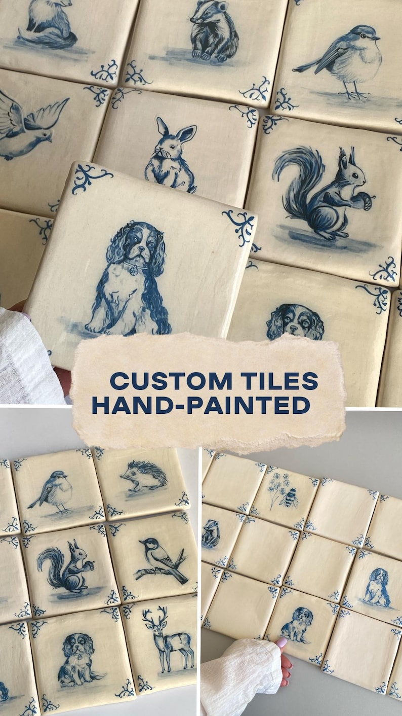 Hand-painted Ceramic Tile | Custom Pet Portrait, Delft Style Accent ...