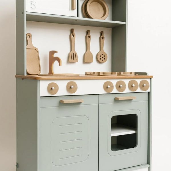 Montessori Wooden Play Kitchen, Waldorf Toddler Kitchen Set