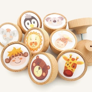 8 Stück Tier Schubladenknäufe | Hölzerne Kinderknöpfe | Montessori Kinderzimmer Dekor | Babyzimmer Möbelgriffe | Niedliche Schrankgriffe