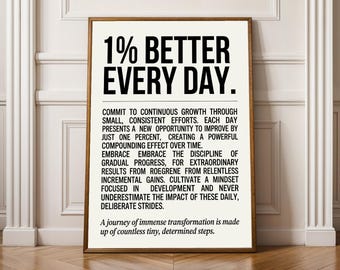 1% Bättre Varje Dag-poster - Modern Minimalistisk Typografi, Svart och Off-White
