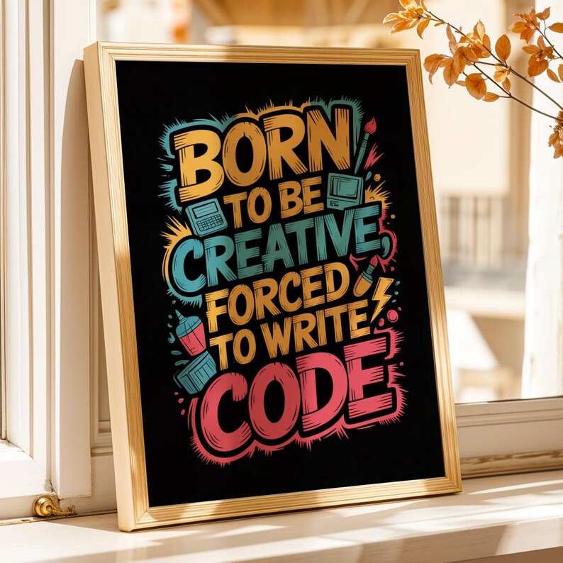 Born Creative Forced Code-poster – Gatukonsttypografi, livfulla färger (digital nedladdning) bild 2