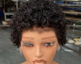 Kurze lockige Pixie-Perücke | Kleberloser natürlicher menschlicher haarschnitt