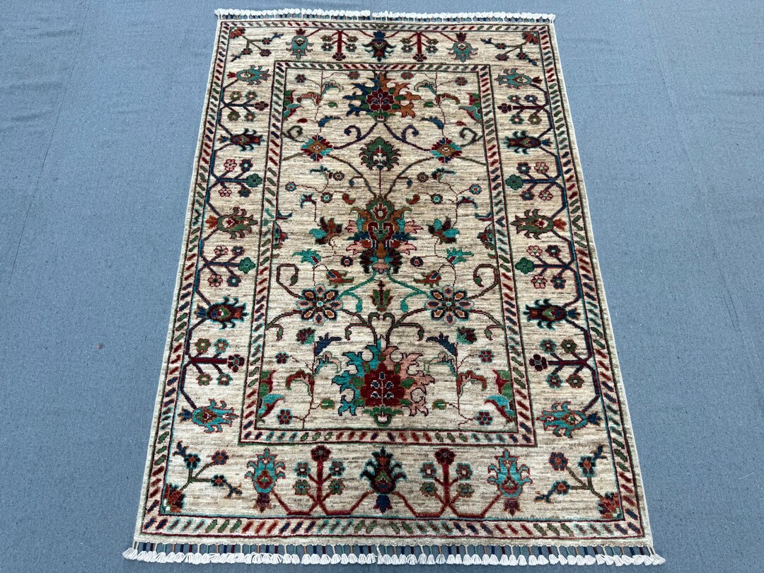 Sultani Wool Area Rug 3x4 Ft Ivory Floral Traditional Carpet - Etsy