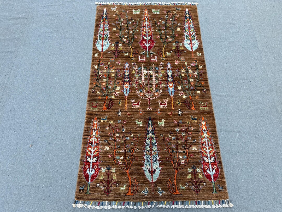 Tree of Life Wool Area Rug 3x4 Ft Tribal Afghan Rug,handmade Oriental ...