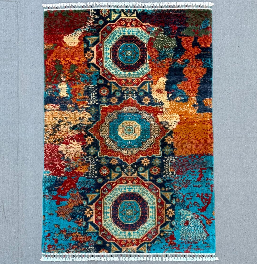 Mamluk Wool Area Rug 4x5 Ft Colorful Medallion Vintage Style Carpet - Etsy