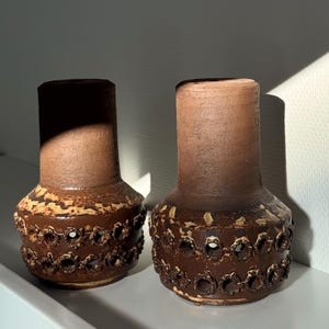 Vintage Brutalist Ceramic Sculptural Objects, 1970s Studio Pottery Pair