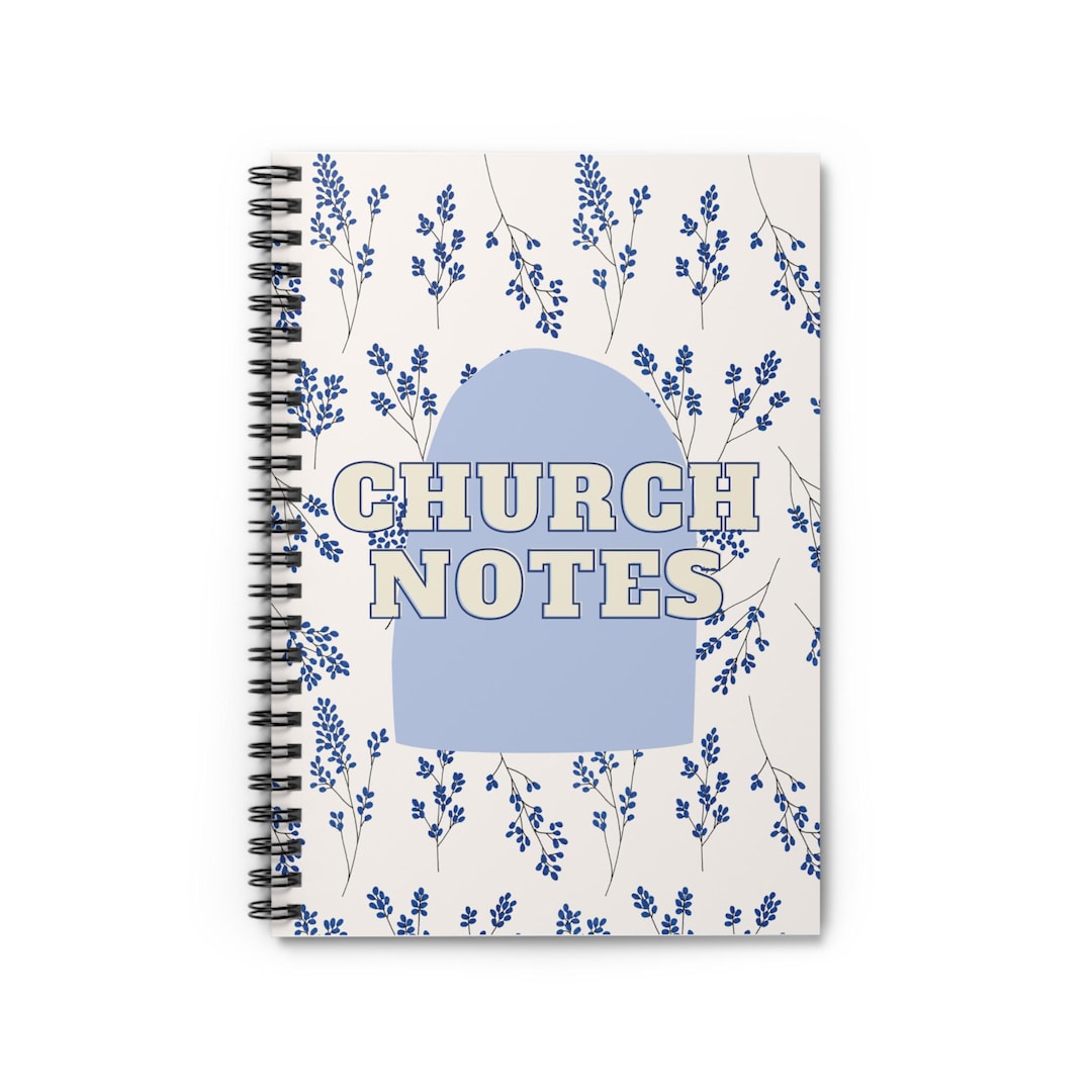 Church Notes Spiral Notebook | Floral Blue Pattern, Ruled Lined Journal ...