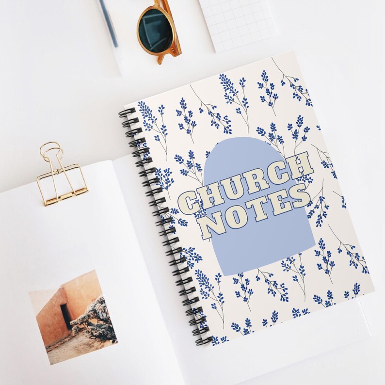 Church Notes Spiral Notebook | Floral Blue Pattern, Ruled Lined Journal ...