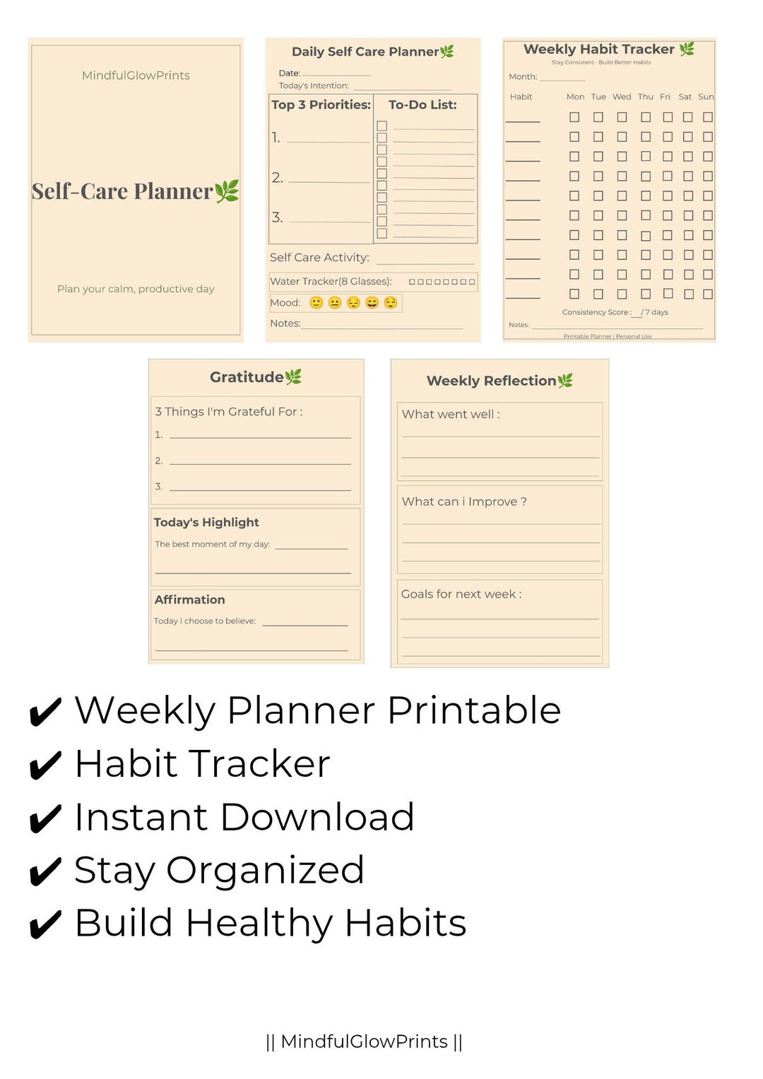 Minimal Daily Weekly Planner Printable | Productivity PDF (A4 US Letter ...